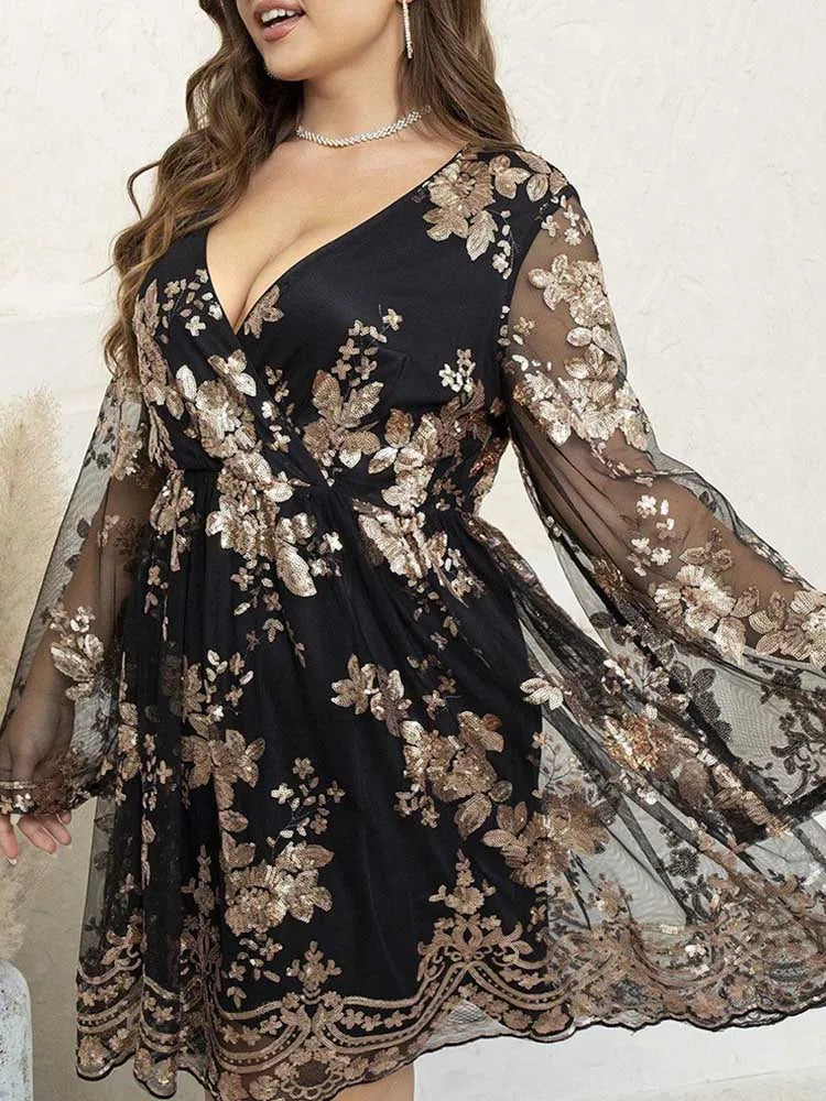 Mesh Sleeve Evening Dress  for Date Nights & Events