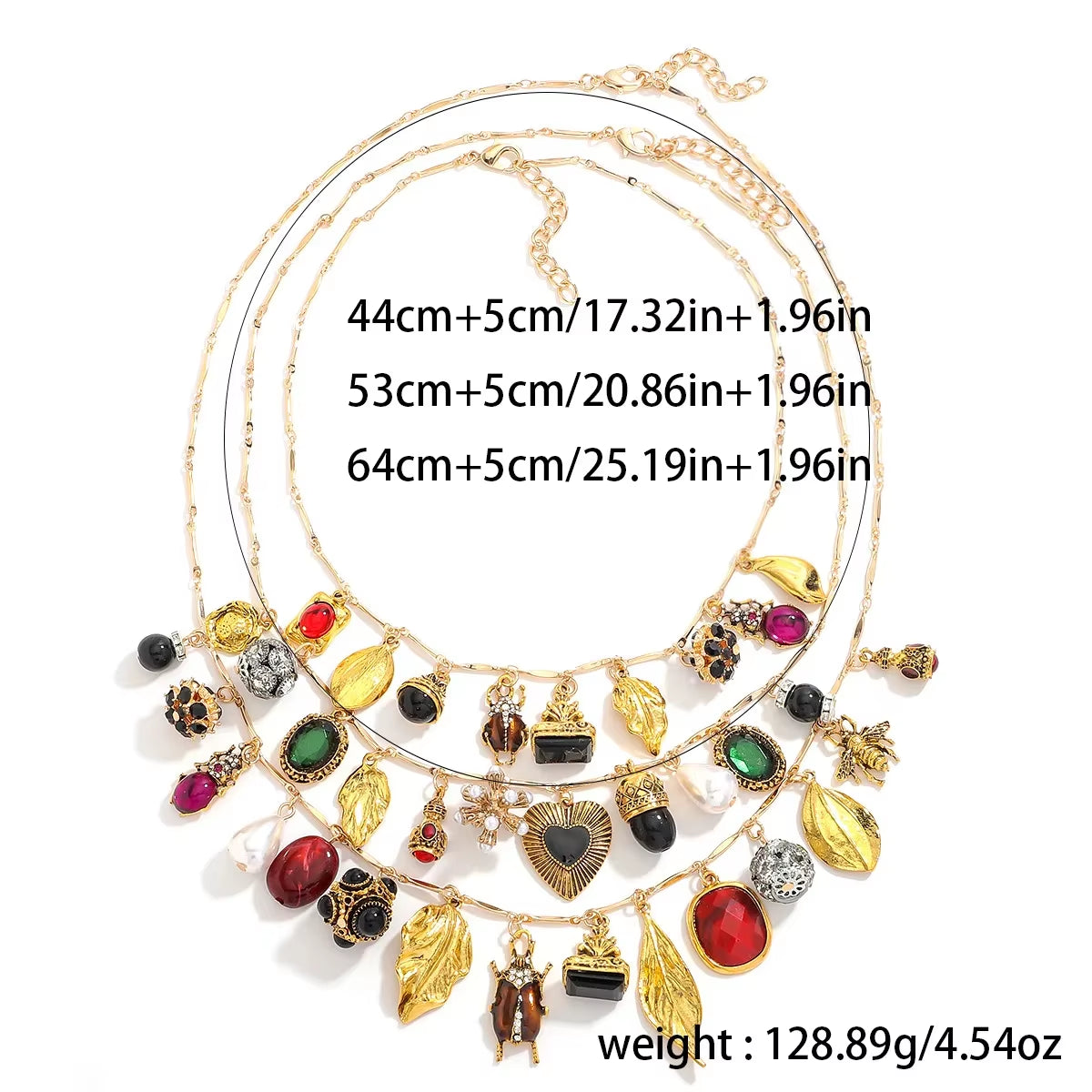 Multi Layer  Retro Insect Leaf Pendant Necklace