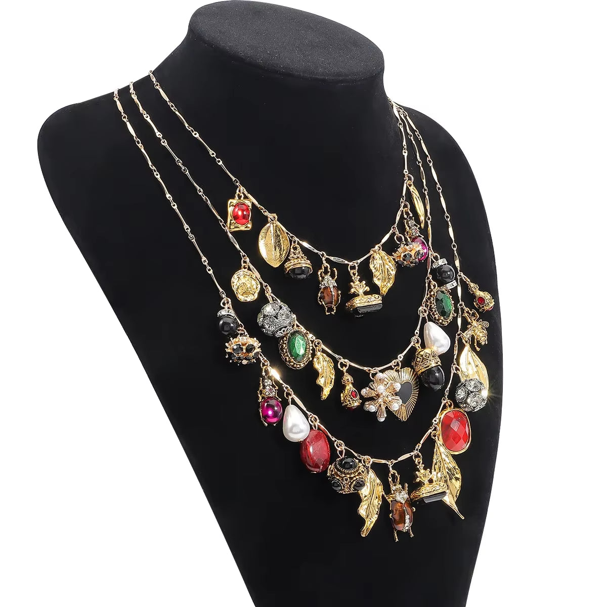 Multi Layer  Retro Insect Leaf Pendant Necklace