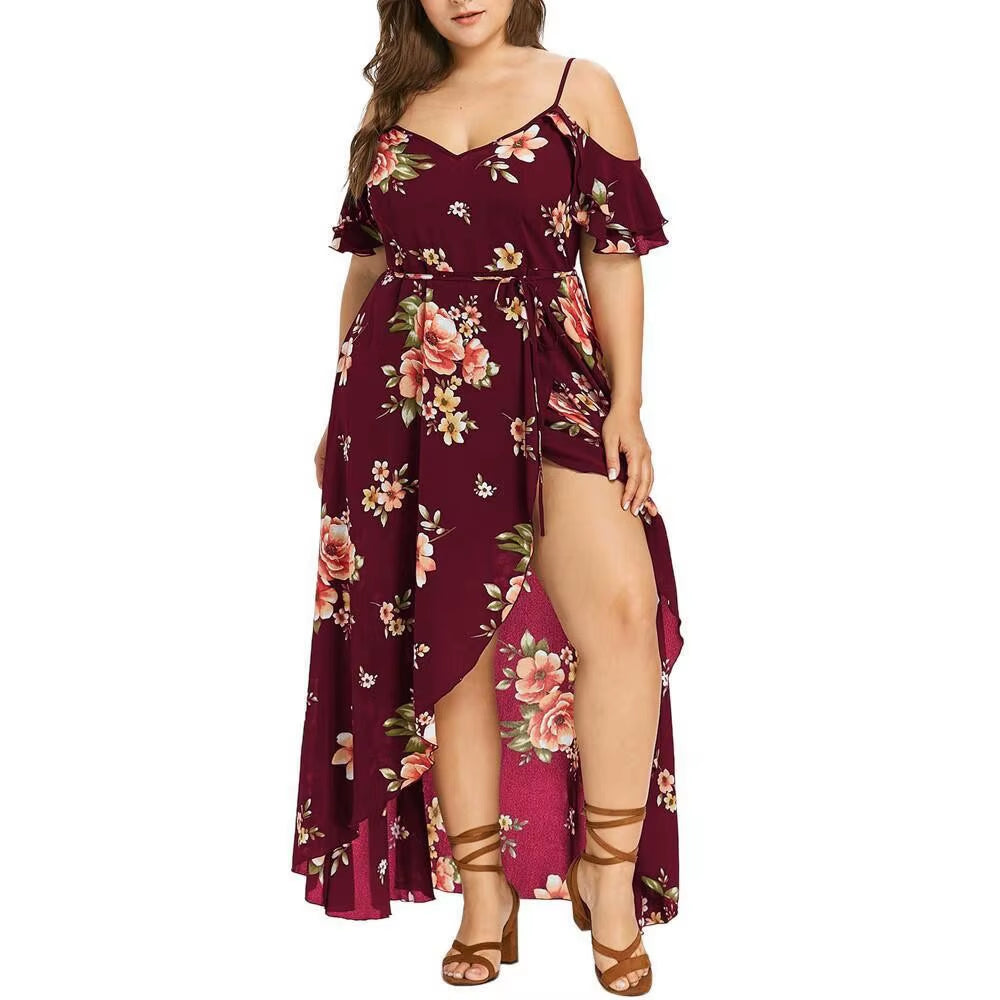 Plus-Size Summer Floral Print Casual Dress – Loose Fit Sling Style for Women